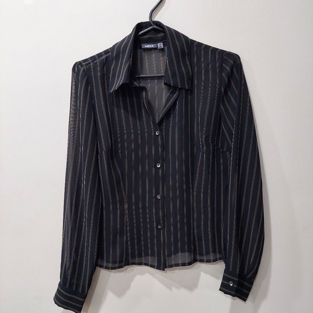 Mexx Sheer Stripped Blouse Black, Size US 6 FR 38